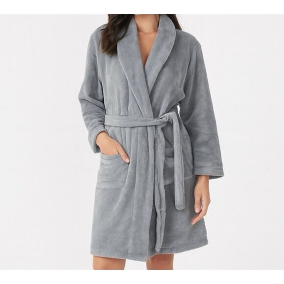 Victoria's Secret Other - Victorias Secret Bath Robe Womens Sz M/L Blue Plush Cozy Lounge Warm Tie Front